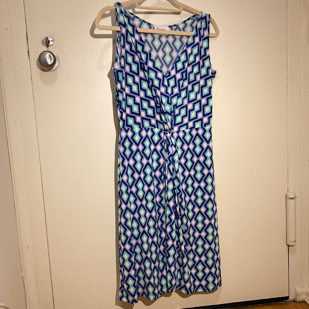 Handmade Leota Geometric Dress in Teal and Purple Size L